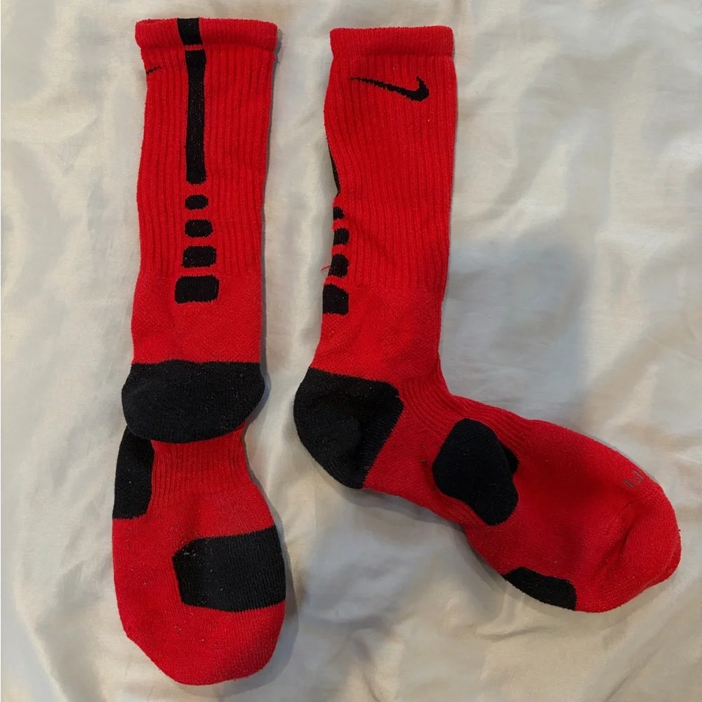 Nike Red Athletic Crew Socks with Black Accents